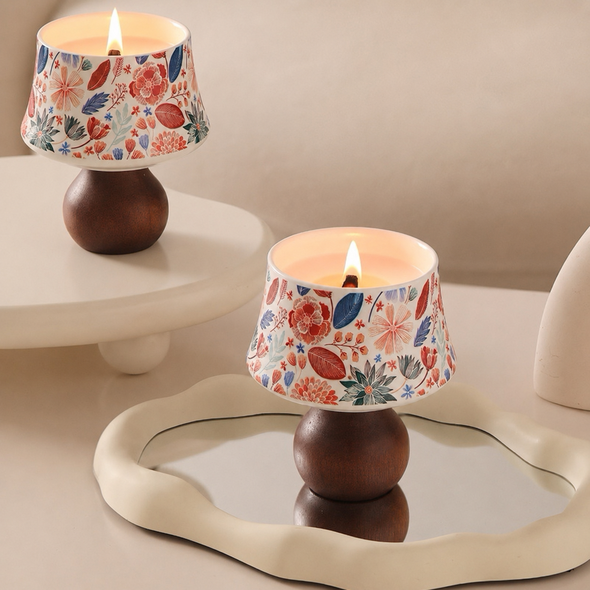 Bougie lampe ERMITUS en cire de soja, motif floral et lumière douce pour une ambiance élégante