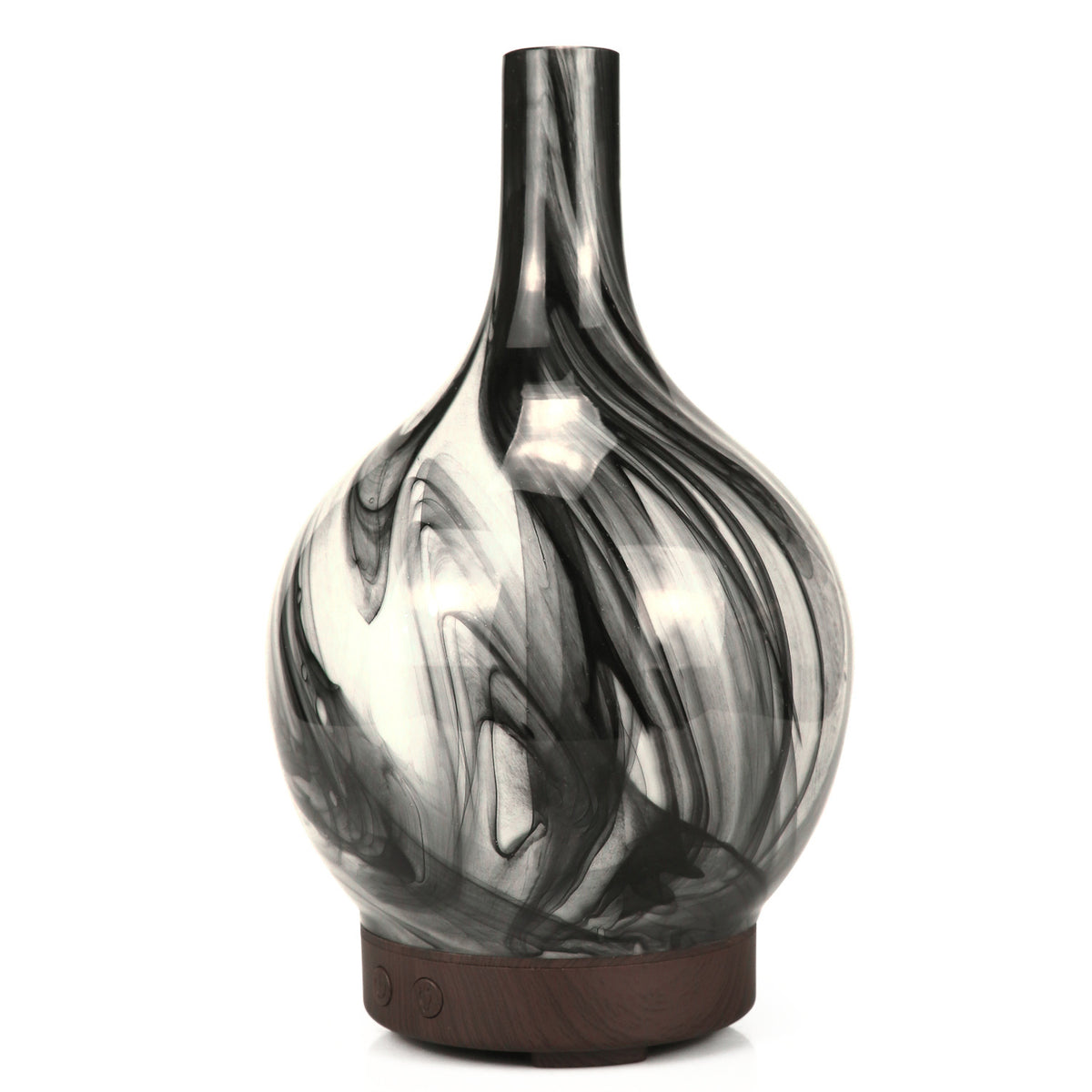 Diffuseur d’arômes ERMITUS en verre noir et blanc, design élégant et diffusion silencieuse des huiles essentielles
