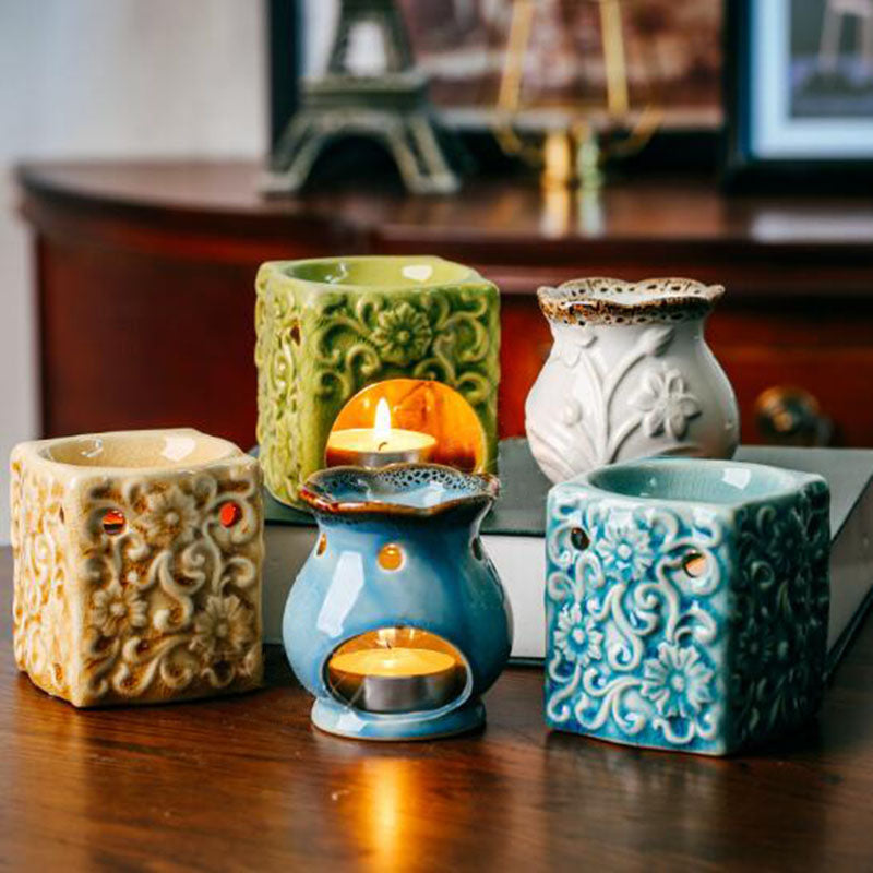 Brûleur d’arômes ERMITUS en céramique craquelée, une pièce élégante pour diffuser vos parfums