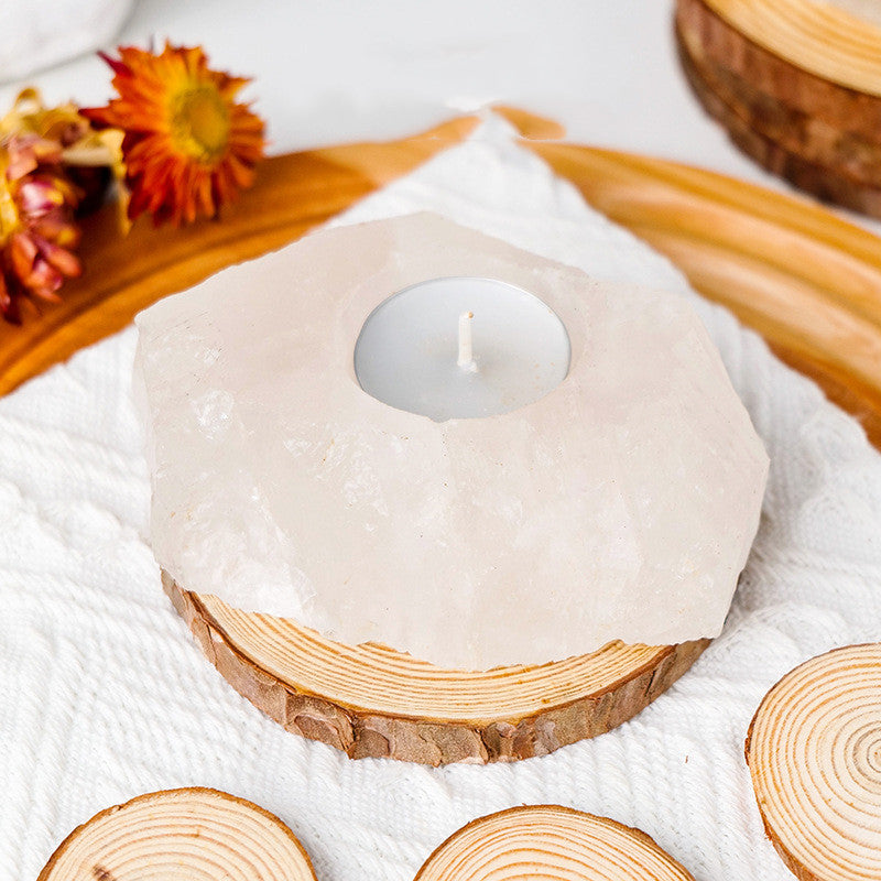 Bougeoir en cristal poudré naturel ERMITUS, pièce décorative unique