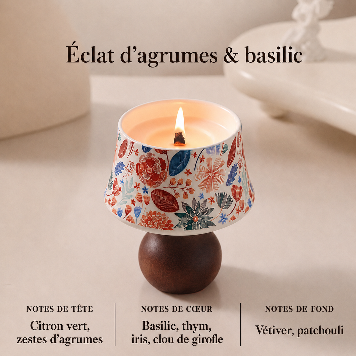 Bougie lampe ERMITUS Éclats d’Agrumes & Basilic, parfum frais et lumière chaleureuse