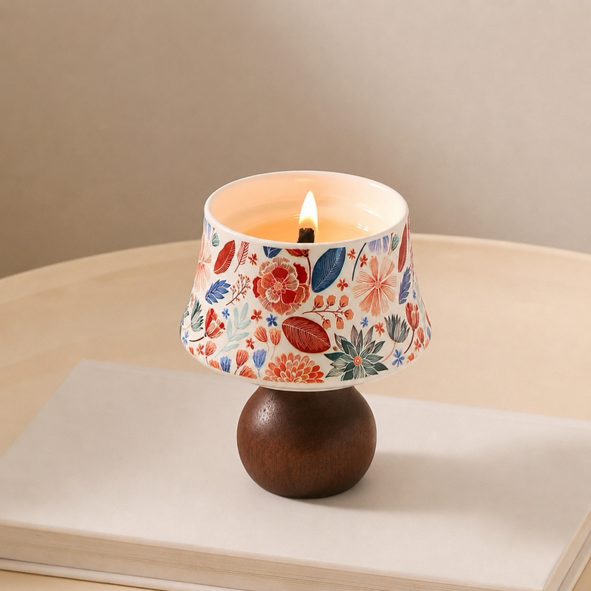 Bougie lampe ERMITUS en forme de lampe de table, flamme douce et design floral élégant