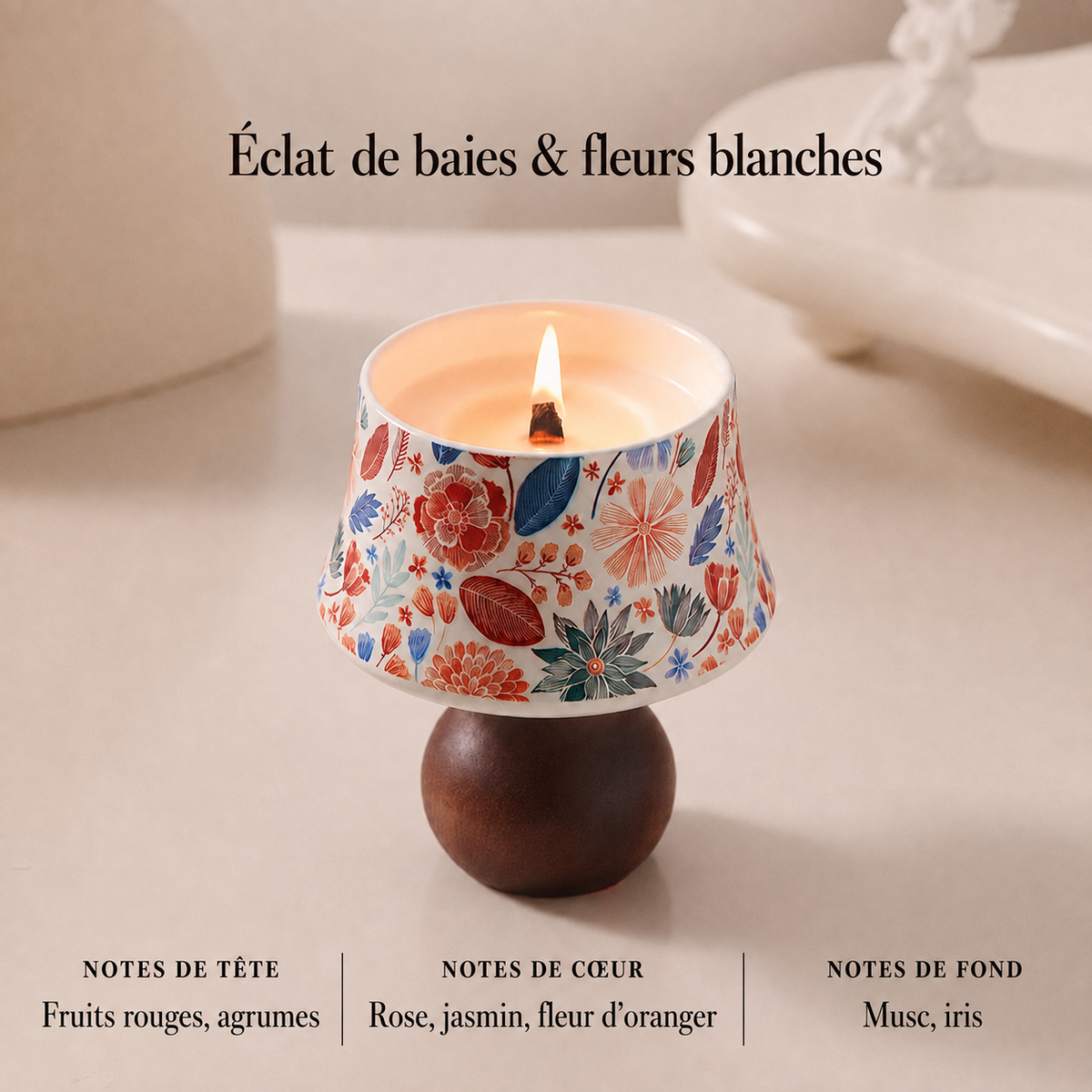 Bougie lampe ERMITUS Éclats de Baies & Fleurs Blanches, parfum floral et ambiance délicate