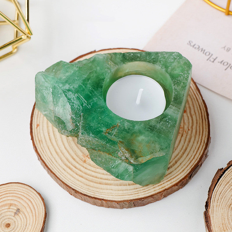 Bougeoir en fluorite verte naturelle ERMITUS, pièce décorative unique