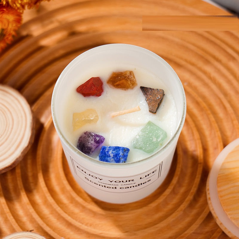 Bougie d'aromathérapie ERMITUS en cire de soja avec 7 cristaux naturels bruts, fabrication artisanale, coffret cadeau